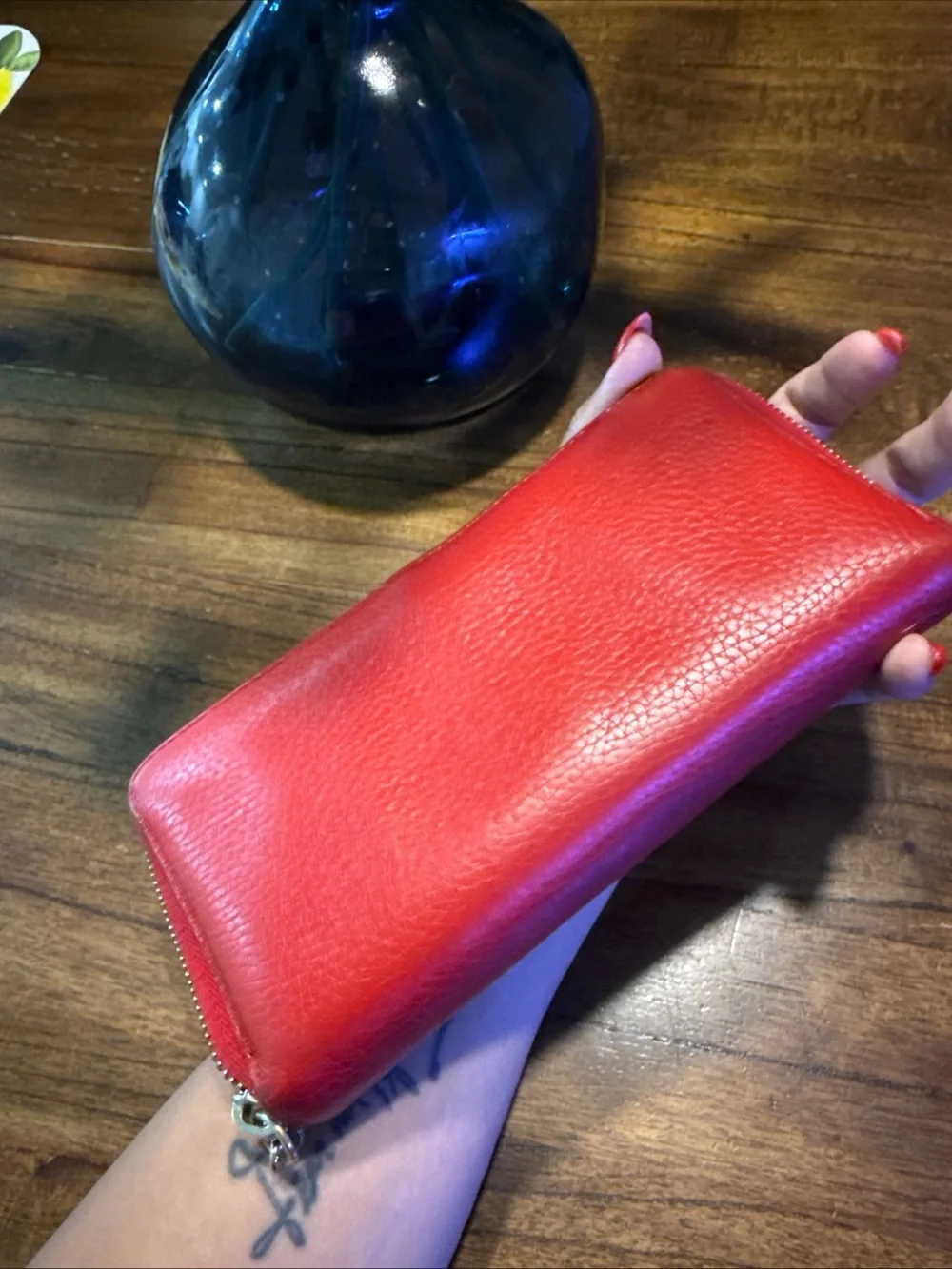 Gucci Red Pebbled Leather Tassel Zip Around Wallet